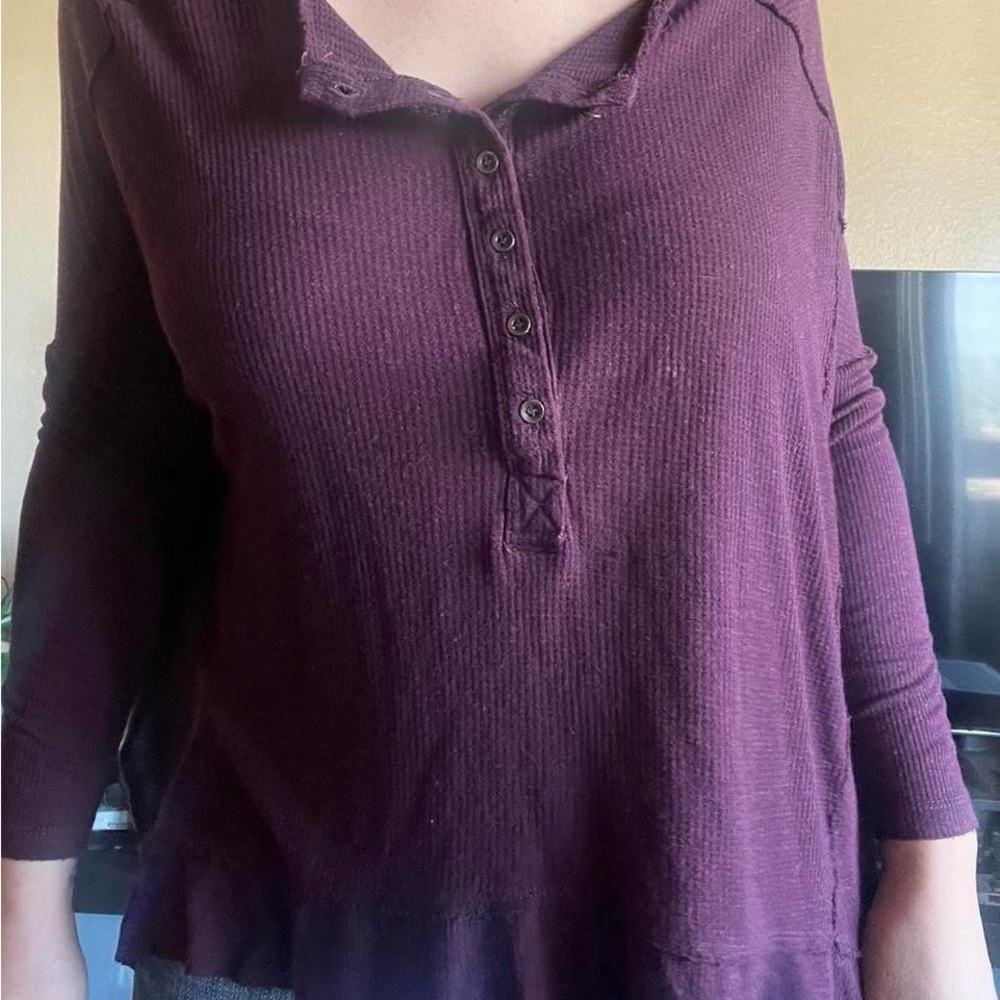 Free People Deep Purple Long Sleeve Henley